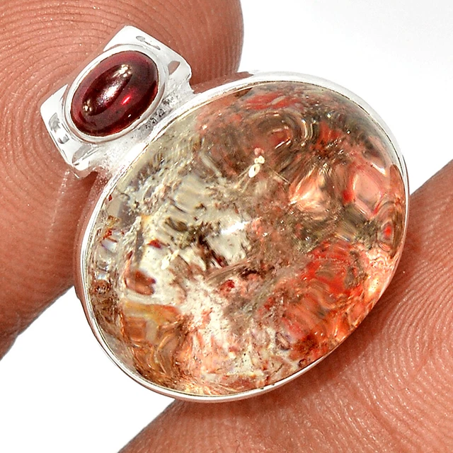 Treated Ghost Phantom, Lodolite & Garnet 925 Silver Pendant Jewelry CP21771