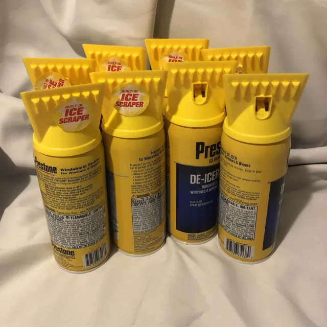 Lot Of 8 Prestone Windshield De-Icer Cans 11 Ounces Each Ice Fighter Spray