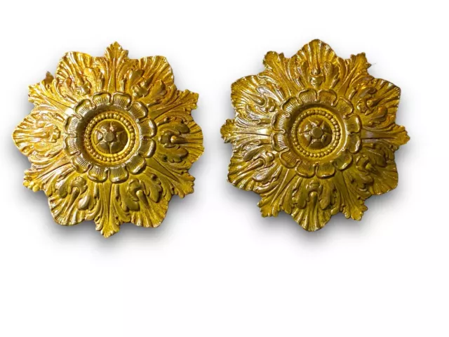 2 Curtain Medallion, Hold Tie back, Drapery Tabpost,Antique 🏵 Brass Nail Covers