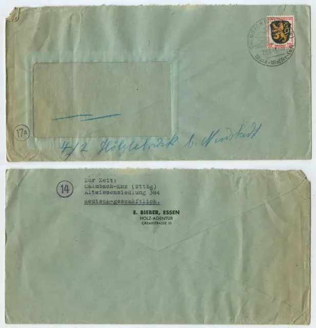 44789 - Beleg - E. Bieber, Holz-Agentur Essen - Sonderstempel Calmbach 30.1.1946