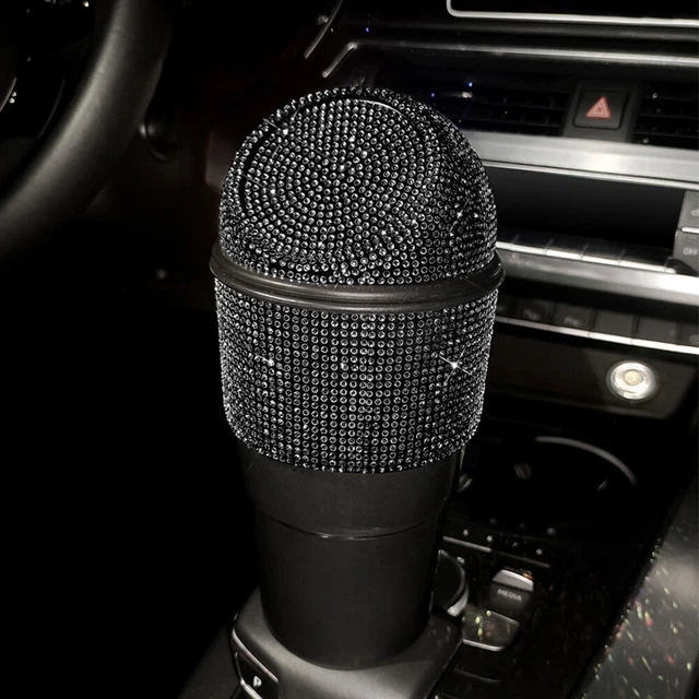 Black Bling Car Trash Can With Bounce Cover Mini ABS Vehicle Trash Cans