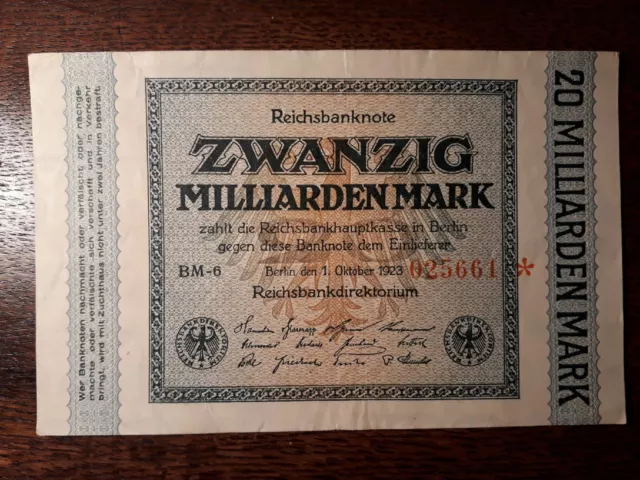 + Reichsbanknote + 20 Milliarden Mark + 01.10.1923