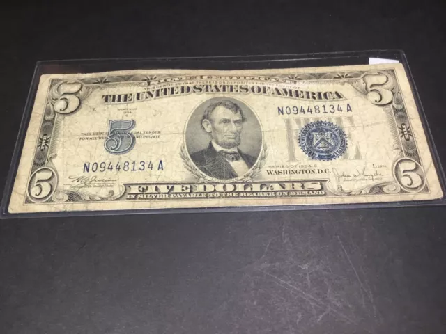 1934-C SERIES $5 Silver Certificate Blue Seal-8134 A