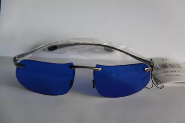 Farb Brille Sonnenbrille  Gläser Blau  Rahmenlos Bügel Silberfarben