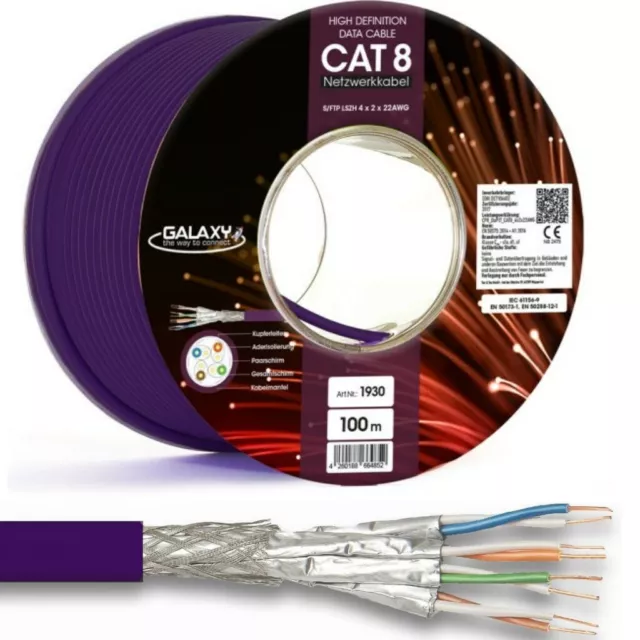 100m CAT 8.1 KUPFER Netzwerkkabel Verlegekabel Network RJ Cable >4GHz Cupfer