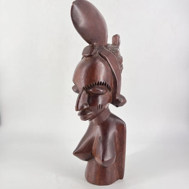 AFRICAN FOLK ART Hand Carved Wood Wooden Woman Bust Statue Tribal Queen