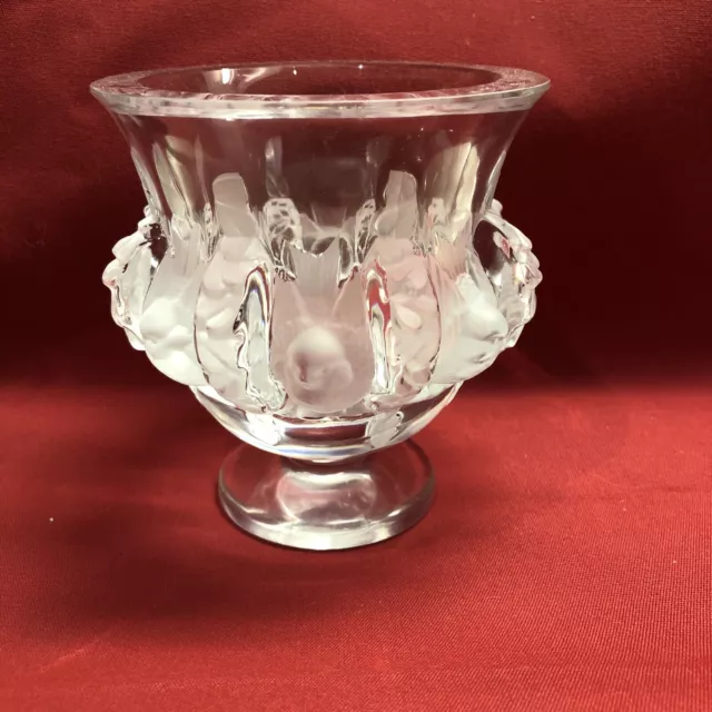 Lalique Dampierre Pattern 5”Vase/Bowl, Raised Frosted Crystal Birds & Vines, Vtg