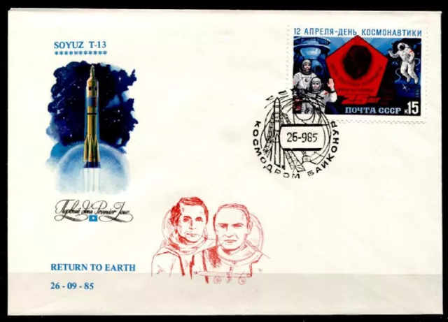 Raumschiff Sojuz T-13. Rückkehr zur Erde 26.-9.85. Gedenkbrief. UdSSR 1985