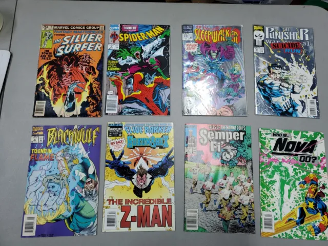 Lot (8) Marvel Comic Books Silver  Surfer/Spider-Man/Blackwulf/Semper Fi/etc