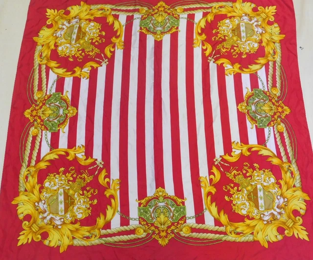 Foulard 100% Soie Vintage Femme - 76x78 Cm, Multicolore, Thème Années 80, Occasion Très Bon état