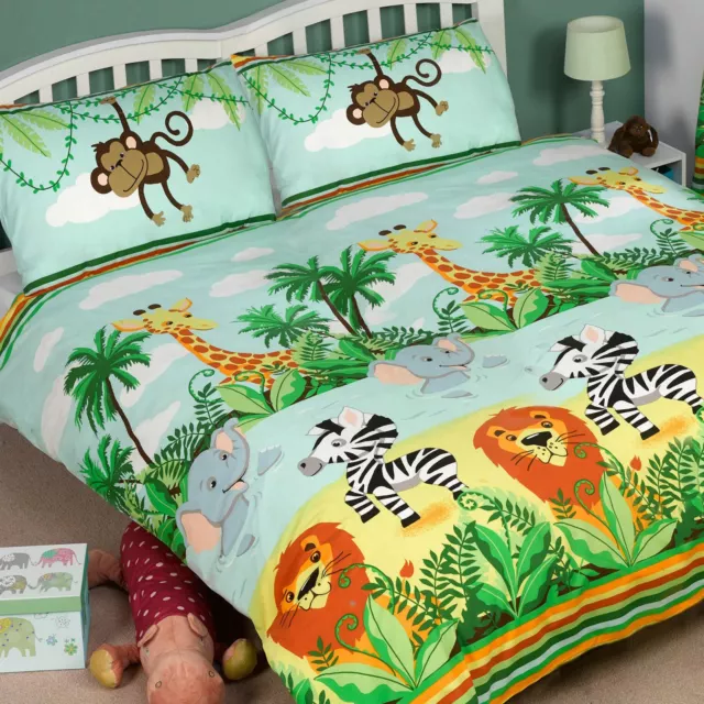 Jungle-Tastique Set Housse de Couette Double Lion Éléphant Neuf