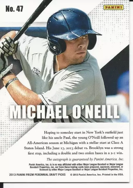2013 PANINI PRIZM Perennial Draft Picks Michael O'Neill On Card Auto ...