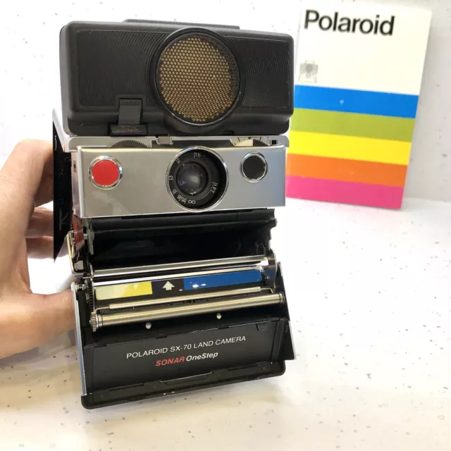 Cámara terrestre vintage Polaroid supercolor enfoque automático SX-70 SONAR paso a paso (sin probar)