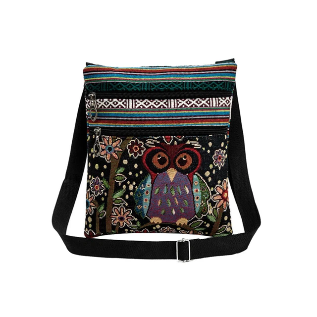 Borsa A Tracolla In Cotone Stile Bohémien - Patchwork Nero E Rosso, Commercio Equo, Nepal