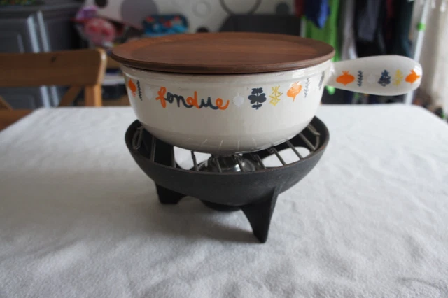 Ancien Service Poêlon à Fondue CASSEROLES Le CREUSET Vintage ORANGE - France