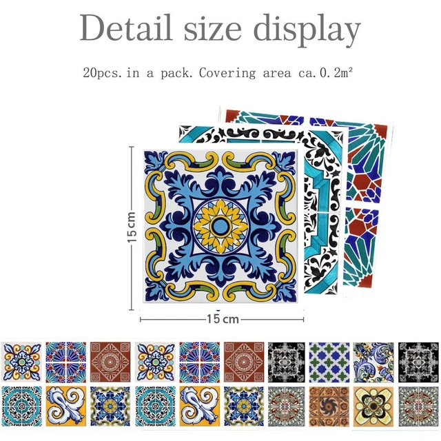 20*Traditional Tile-Transfers Sticker Wall Victorian Moroccan Retro Mosaic-Decor