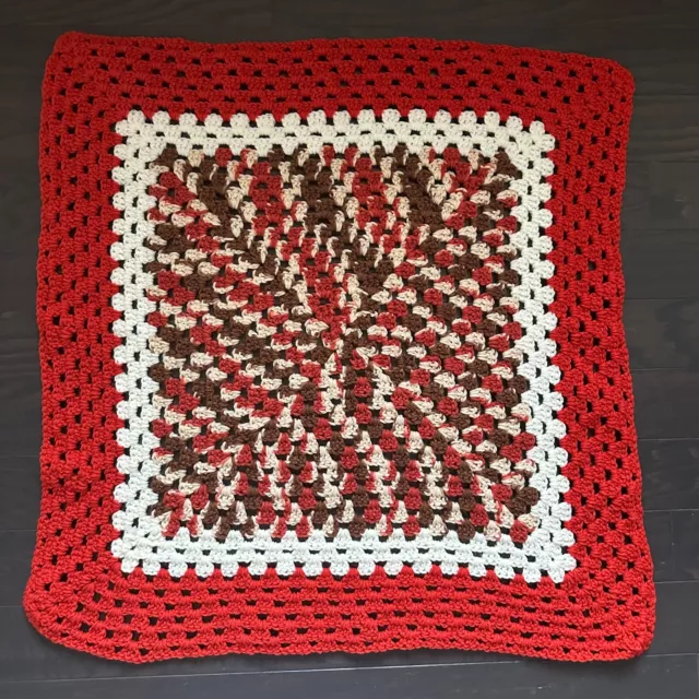 Handmade Crochet Knit Red Brown Knitted Blankets Throw Crib Nursery Table Cover 2