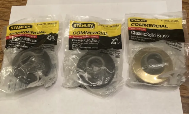 Lot of 3 - Stanley Commercial Concave Door Stop Brass Finish Free Shipping New