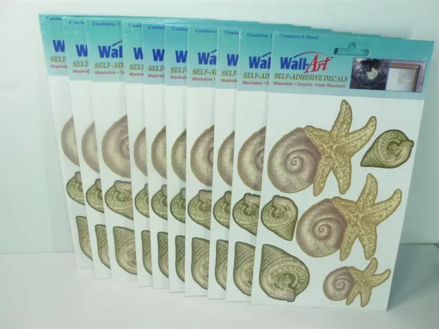 Wall Art Self Adhesive Decals Sea Shells Washable Fade Resistant New Lot of 10