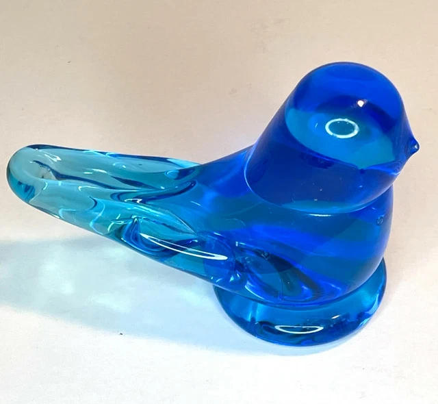 Vintage Art Glass Bluebird of Happiness Figurine Blue Bird by Ron Ray 1996