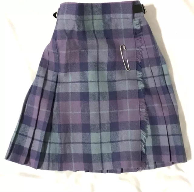 James Pringle Weavers Girl's Scottish Wool Plaid Kilt Purple Skirt Pin 6 School