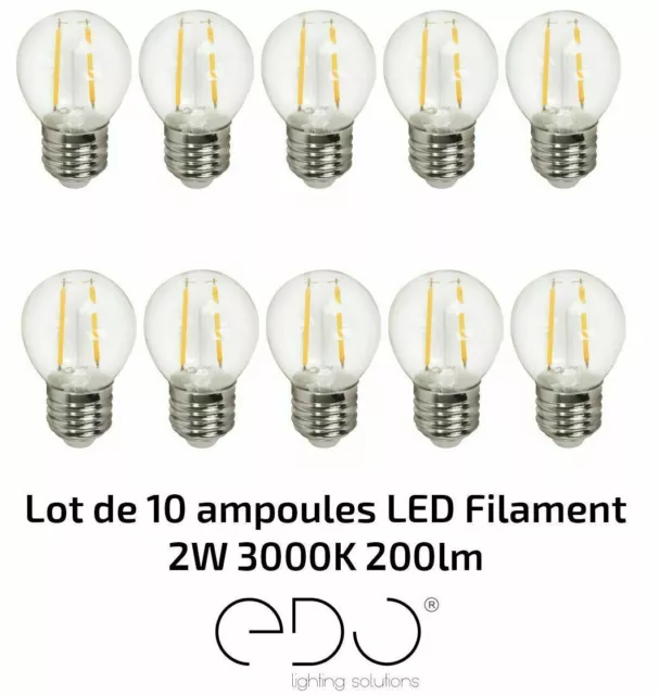 Lot de 10 Ampoules Led Filament Culot E27 forme G45 4 Watt (éq 42 watts)  Blanc Chaud
