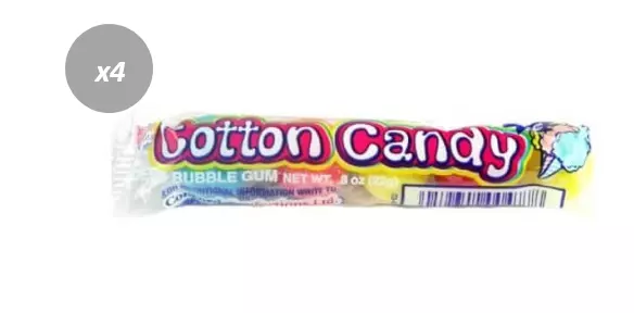 910497 4 X 18g TUBE PACKETS OF THE DUBBLE BUBBLE COTTON CANDY BUBBLE GUM CHEWY