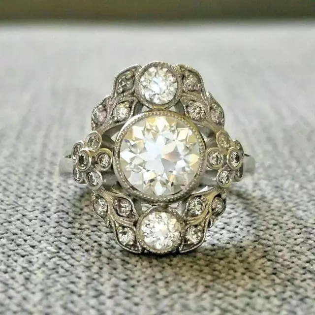 Vintage Art déco 3 Karat Rund Dreistein Diamant Versprechen Ring Weißgold-Finish