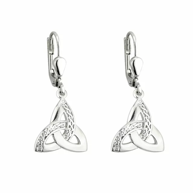 Solvar Trinity Knot Drop Earrings Women's Sterling Silver Celtic Irish Design