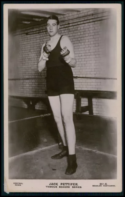 Boxing sports Jack Pettifer British heavyweight old 1920s real photo postcard