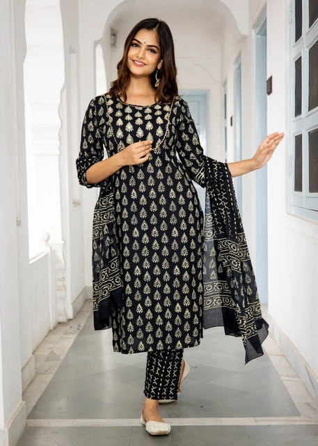 Indian Designer Cotton Kurti Set Women's Bollywood Salwar Kameez Suit Clothes