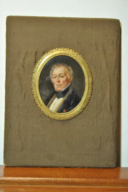 Tableau peinture miniature ancienne 19 siècle XIX portrait homme fixé sous verre
