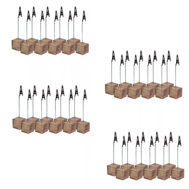 40x Wooden Cube Base Stand Desk Memo Clips with Alligator Clip Display Stand
