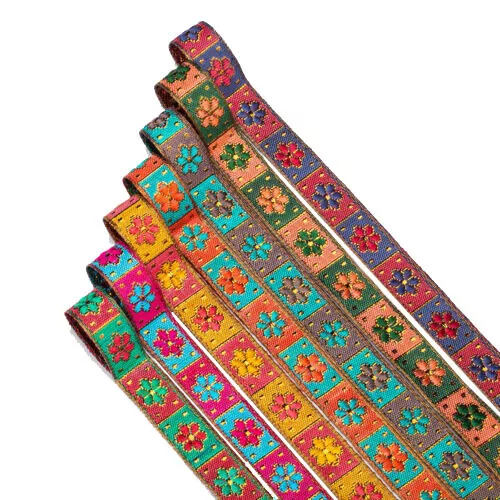 Floral Jacquard Ribbon Trim 15mm Wide Indian Style Border Crafts Costume Apparel