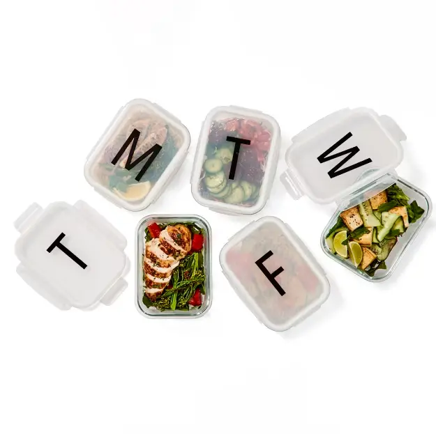 5 Piece Glass Monday-Friday Meal Prep Set Microwave oven Dishwasher Freeze safe