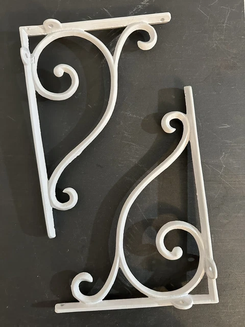 Set of 2 White Powder-Coated Cast Iron Shelf Brackets - Stylish & Sturdy