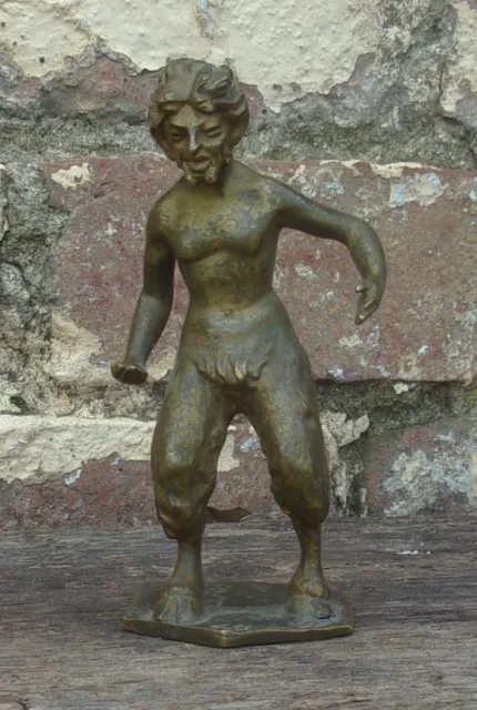 Antique Gilt Cast Bronze Dancing Satyr Faun Devil Statue Figurine Ormolu Ca 1800