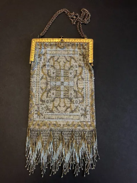 Antique Art Deco Large French Cut Steel Micro Beaded Purse - Missing Lining