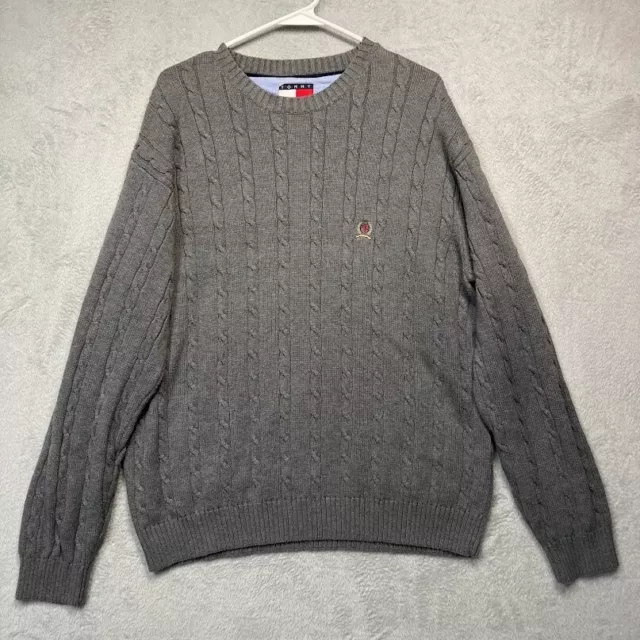 Vintage Tommy Hilfiger cable knit sweater Men's L gray long sleeve 90's Y2K