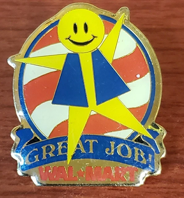 WALMART SMILEY FACE Cashier’s are the Key Gold Tone Employee Lapel Pin
