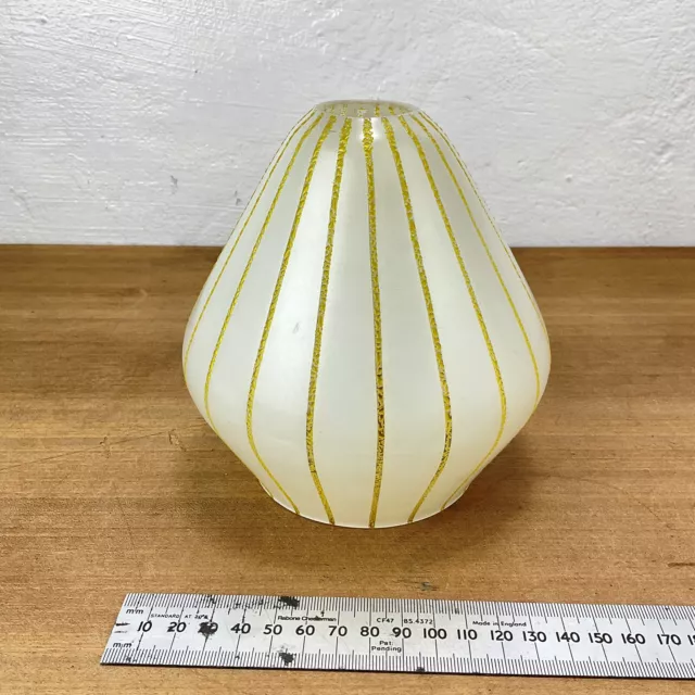 Mid Century Frosted Glass Ceiling Light Shade With Applied Yellow Glass Stripes