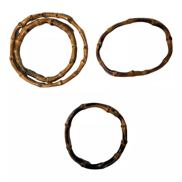 4 Vtg Brown Bamboo Bent Wood Round Macrame Craft Rings Assorted Sizes Retro DIY