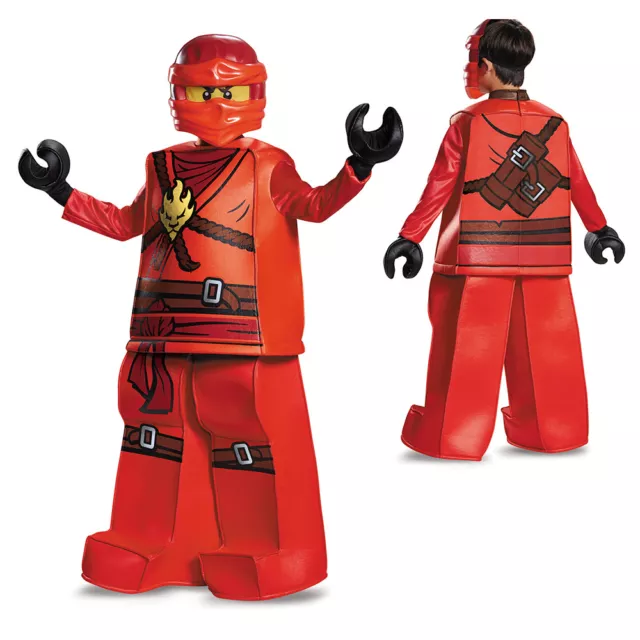 Kids Licenced Lego Ninjago Kai Jumpsuit Costume S M Boys Red Ninja Fancy  Dress