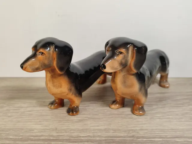 Two Vintage SYLVAC Dachshund Porcelain Dog Figures DAMAGED - Model 177