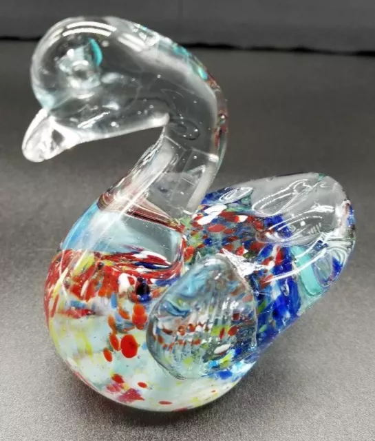 Art Glass Blue Red White Sommerso Murano Style Swan Figurine Paperweight