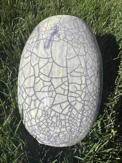 Marc Ward Signed Crackle Glaze Raku Vase Studio Pottery 2017 Robins Egg Blue