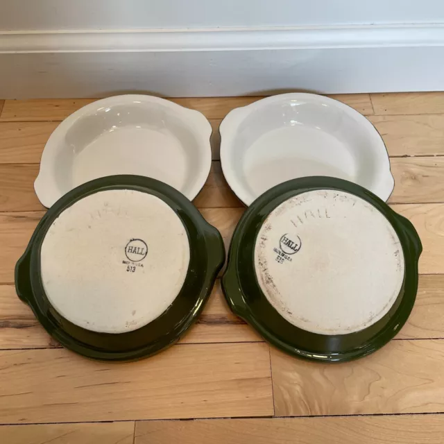 Vintage Hall Pottery 513 Green Au Gratin Baking Dish Lot of 4 - 6.25" USA