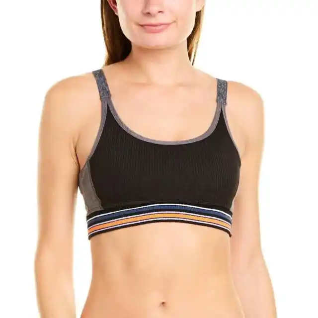 Splendid Studio Women's Gray Stripe-Trim Ribbed Sport Bra Size XS