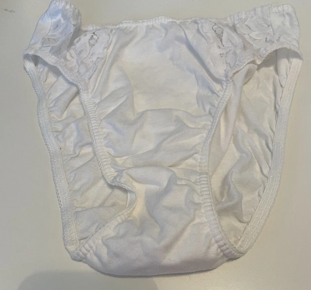 VINTAGE VICTORIA???S SECRET White Cotton Panties Hi Leg Bikini Brief Lace
