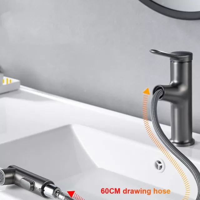 Versatile Pull Out Sprayer Copper Bathroom Sink Faucet Brushed Surface